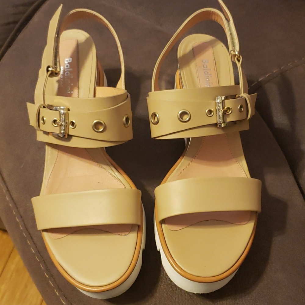 Baldinini brown and gold trim sandals